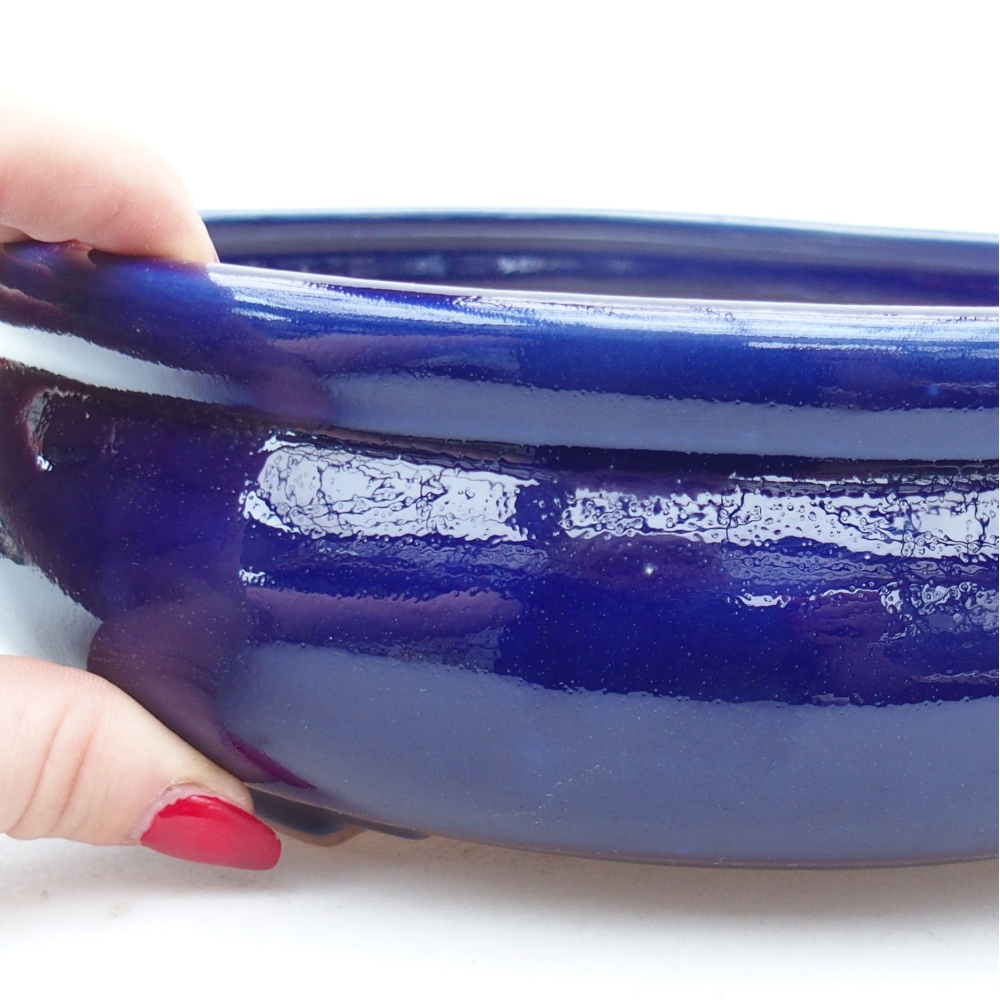 Bonsaischaal van keramiek 24 x 24 x 8 cm, kleur blauw