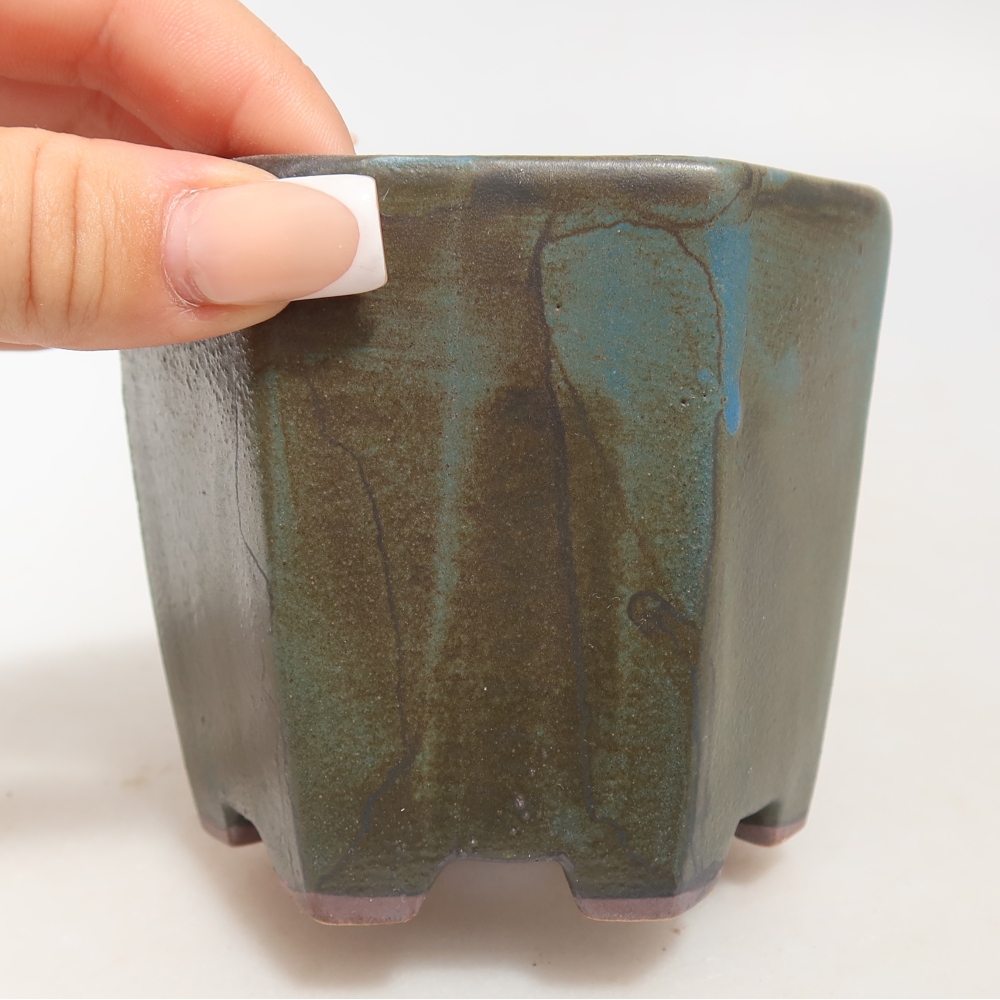Keramische bonsaischaal 9 x 8,5 x 8 cm, kleur bruinblauw