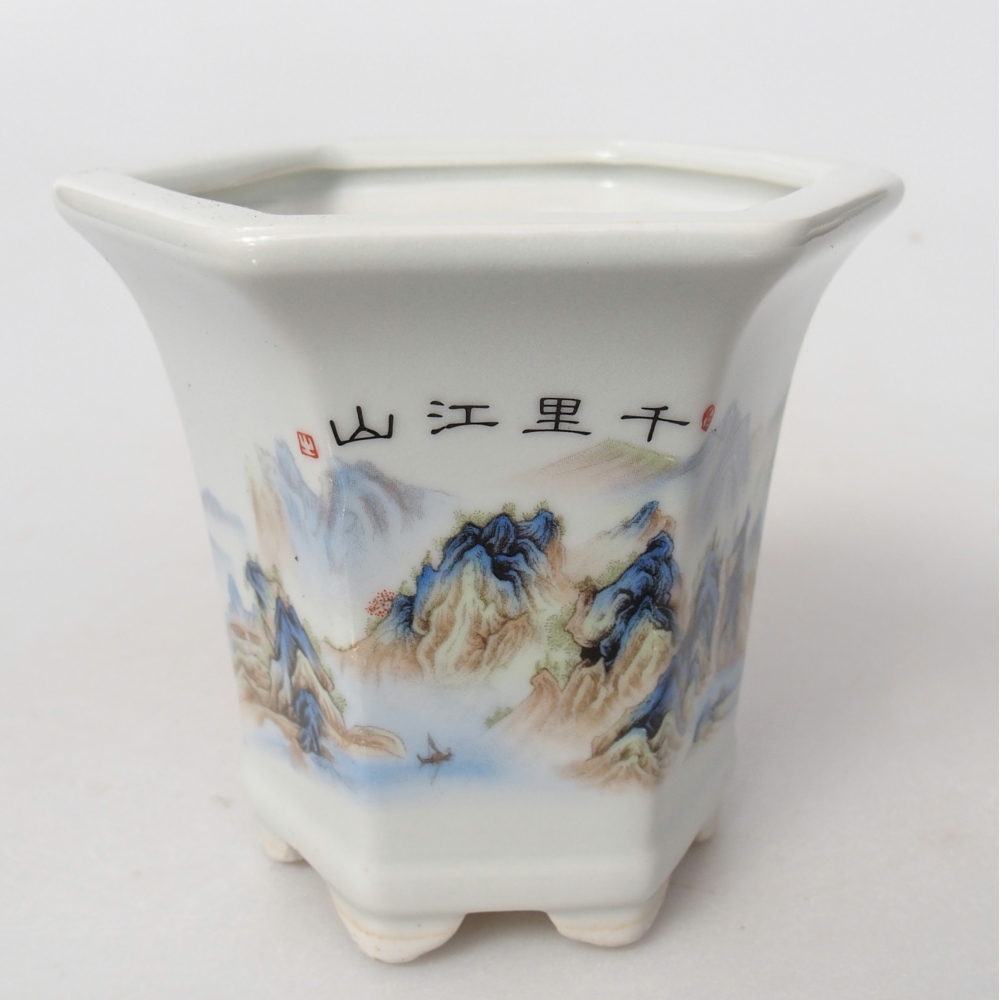 Bonsaischaal van keramiek 10 x 9 x 9 cm, kleur wit