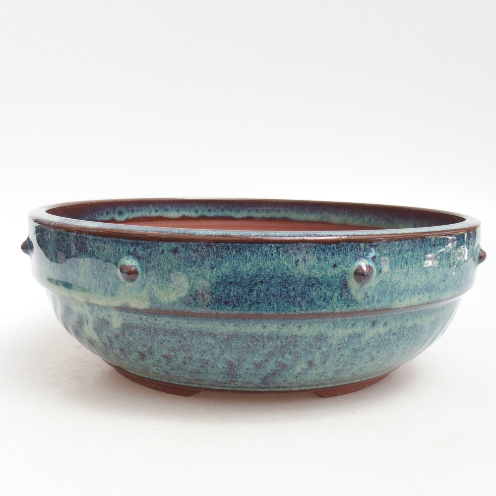 Bonsaischaal van keramiek 21 x 21 x 7 cm, kleur blauw