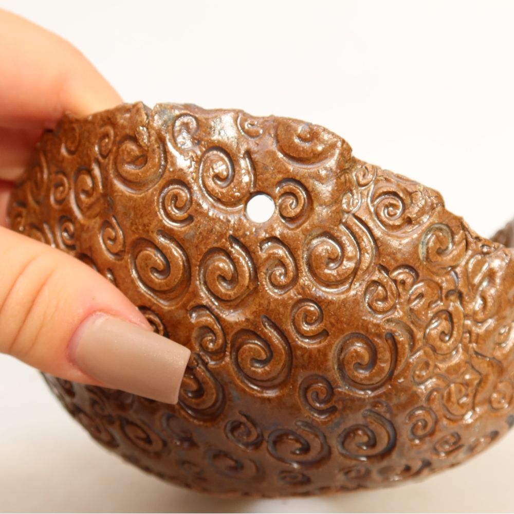 Keramische schaal voor kokedama, 13 x 12,5 x 8 cm, kleur: bruin