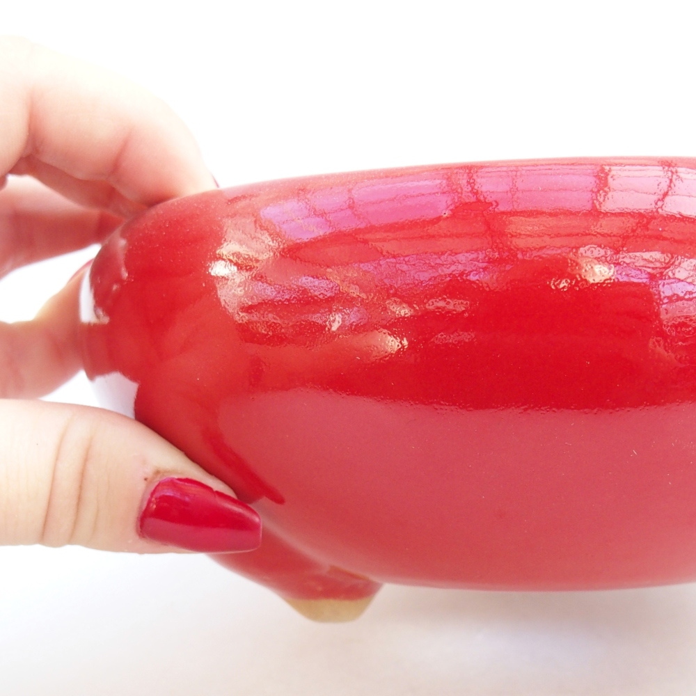 Bonsaischaal van keramiek 26 x 26 x 8 cm, kleur rood