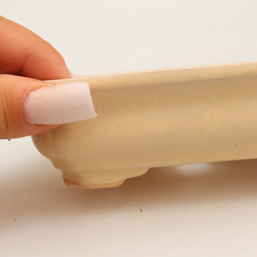 Bonsaischaal van keramiek 14 x 11 x 4 cm, kleur beige