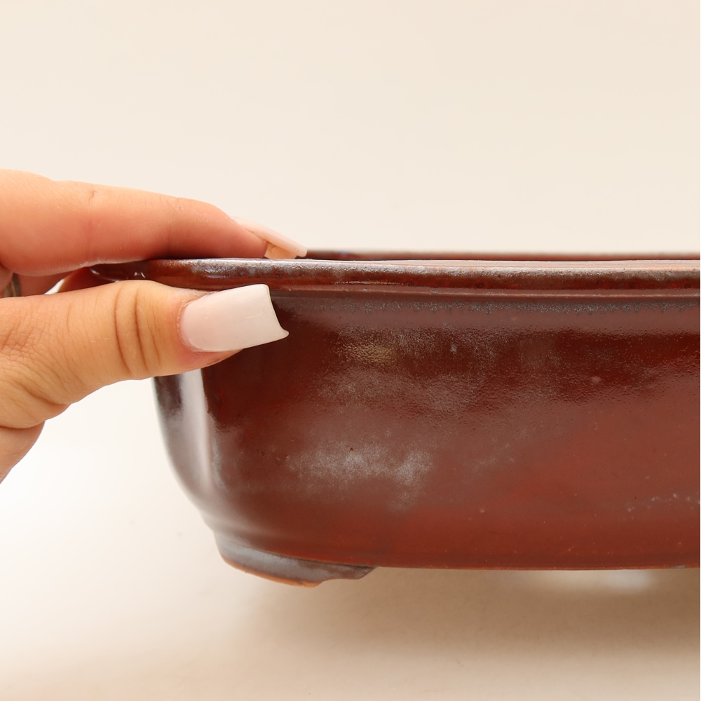 Keramische bonsaipot 24,5 x 21 x 7,5 cm, kleur: rood