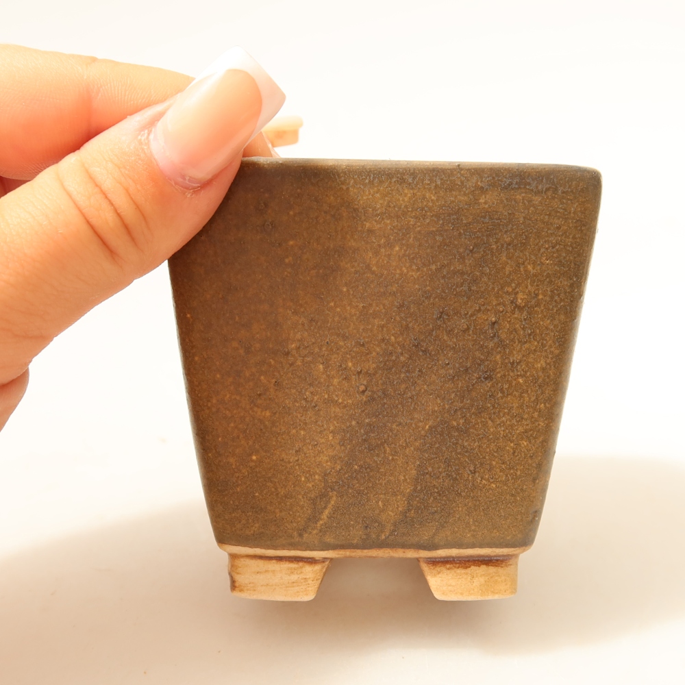 Bonsaischaal van keramiek 7,5 x 7,5 x 7,5 cm, bruin