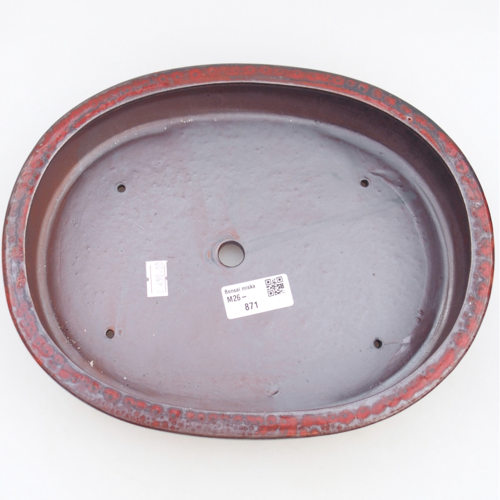 Bonsaischaal van keramiek 26,5 x 21 x 5 cm, kleur rood
