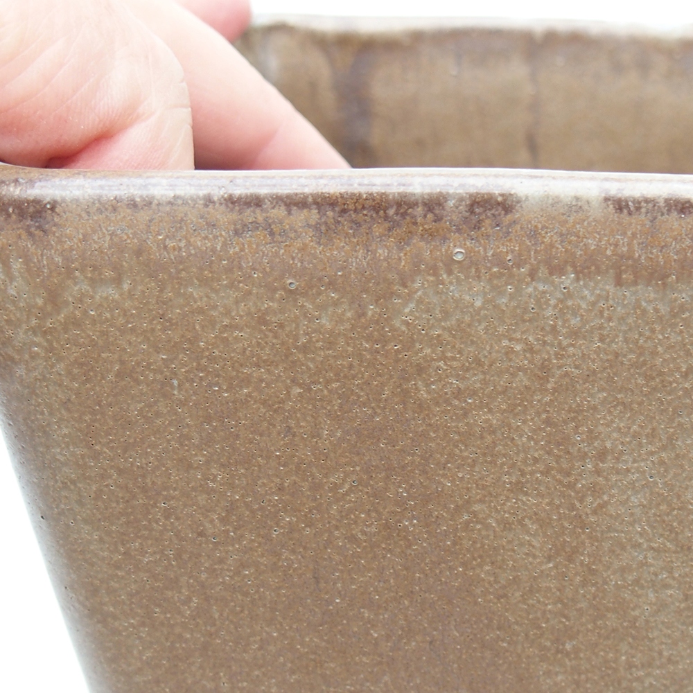 Bonsaischaal van keramiek 13 x 13 x 13 cm, kleur bruin-groen