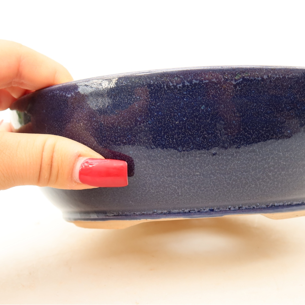 Bonsaischaal van keramiek 19 x 19 x 6 cm, kleur blauw