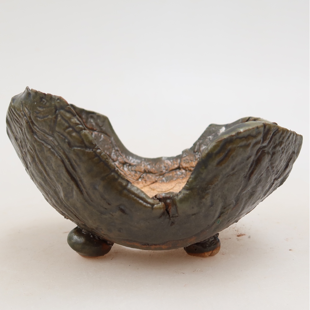 Keramische schaal  10,5 x 8,5 x 6 cm, kleur bruingroen