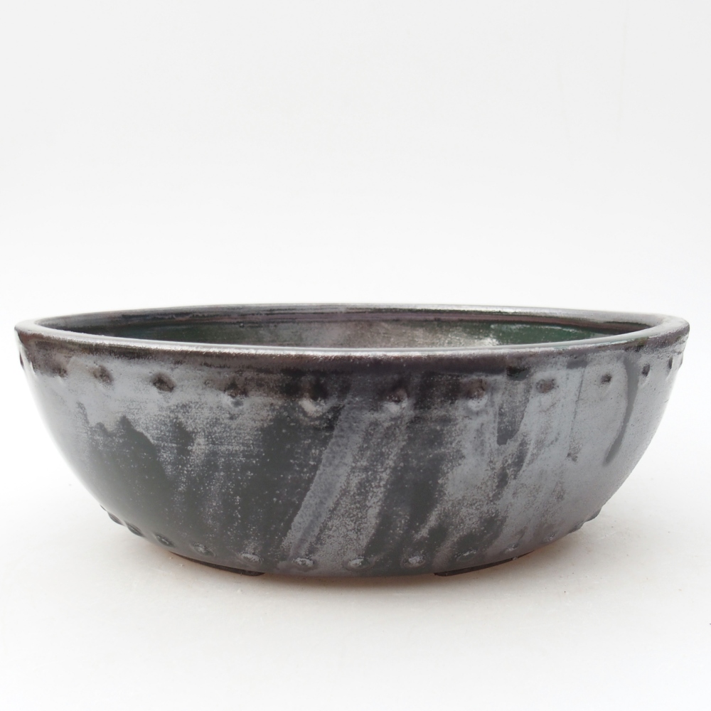 Bonsaischaal van keramiek 24 x 24 x 7,5 cm, metallic groen