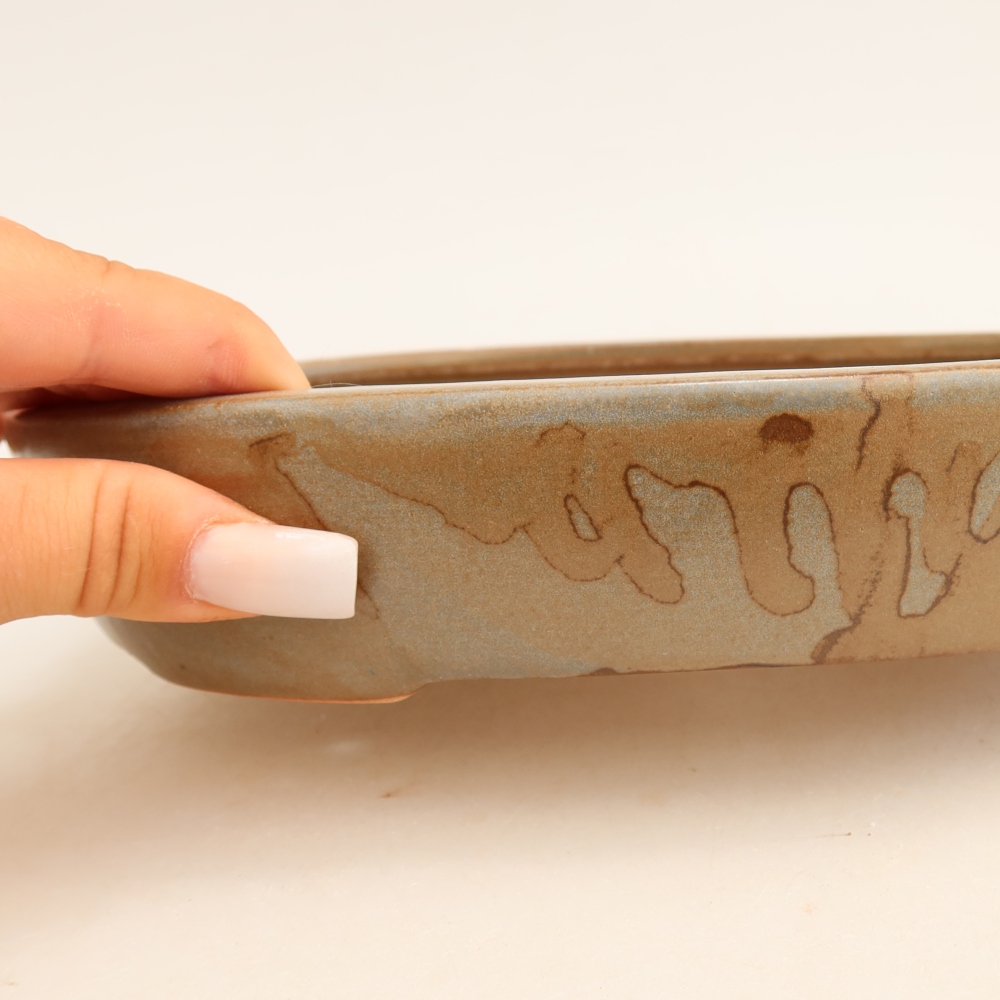 Keramische bonsai-schaal 22 x 17 x 4 cm, kleur bruinblauw