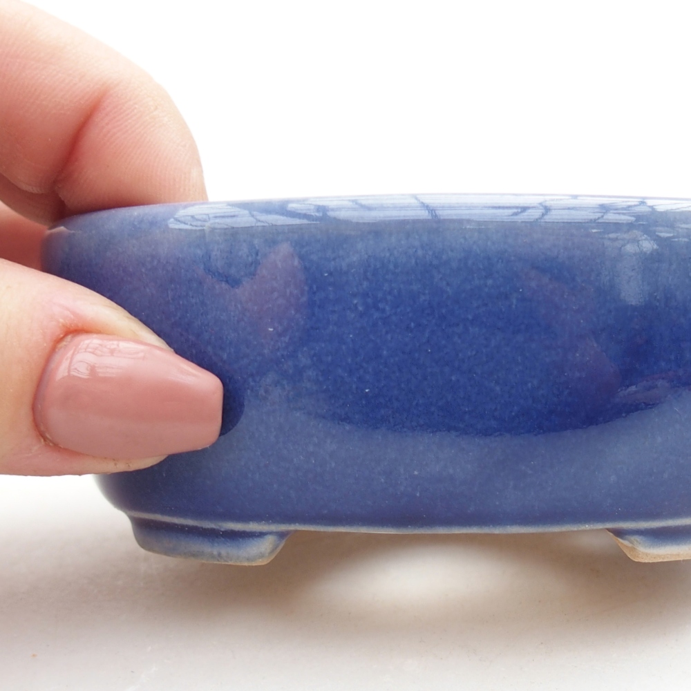 Bonsaischaal van keramiek 9 x 7,5 x 3,5 cm, kleur blauw