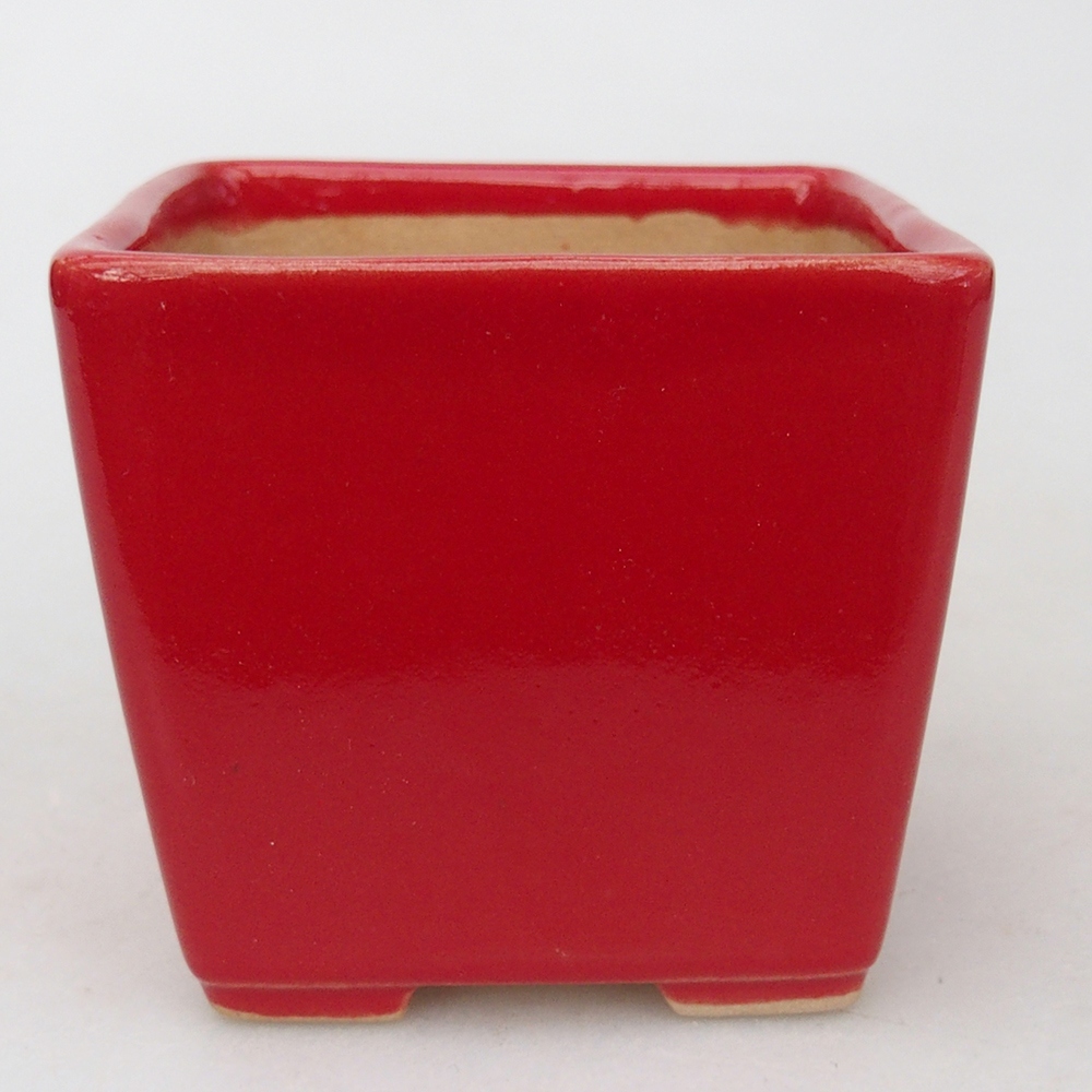 Bonsaischaal van keramiek 7,5 x 7,5 x 7 cm, kleur rood