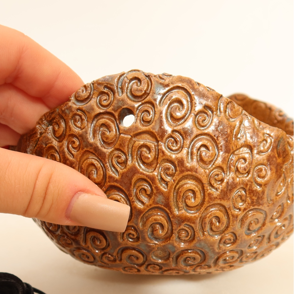 Keramische schaal voor kokedama, 13 x 13 x 8 cm, kleur: bruin