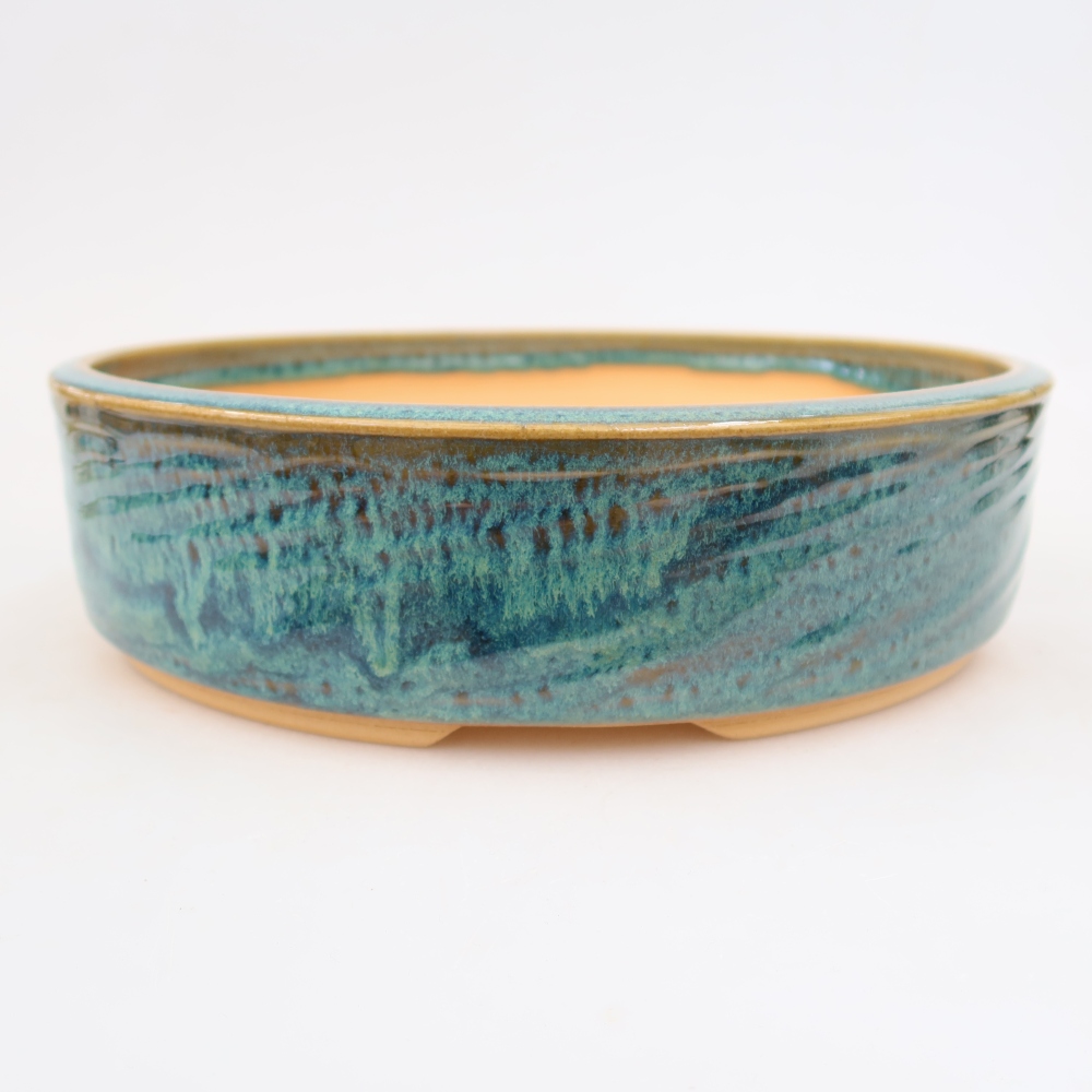 Bonsaischaal van keramiek 26 x 26 x 6,5 cm, kleur blauw