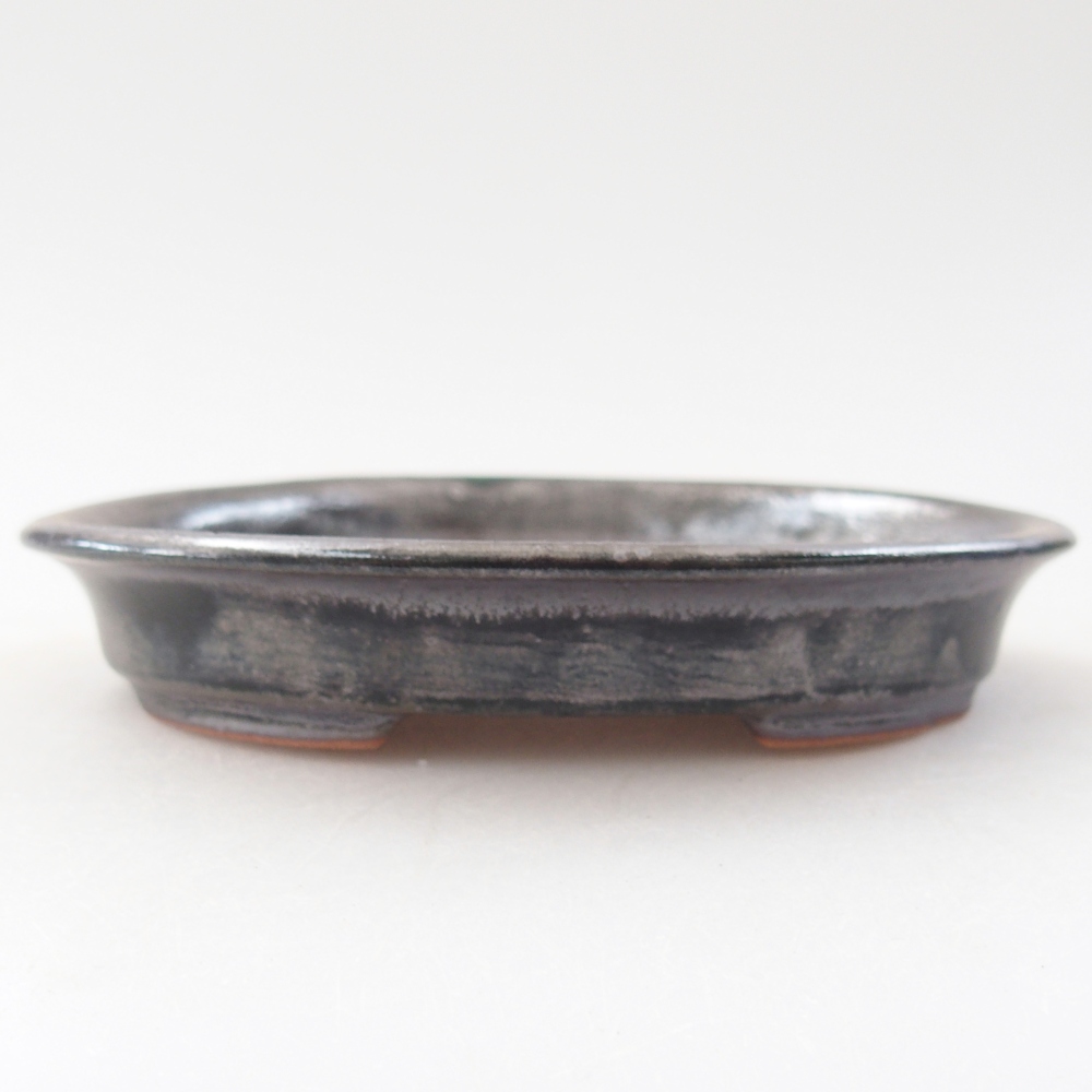 Bonsaischaal van keramiek 12,5 x 10,5 x 2 cm, groen metallic