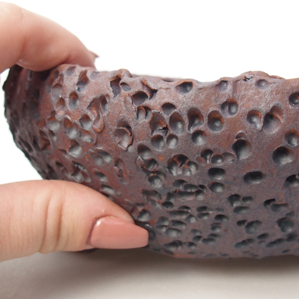 Bonsaischaal van keramiek 16,5 x 17,5 x 7 cm, metaalkleur