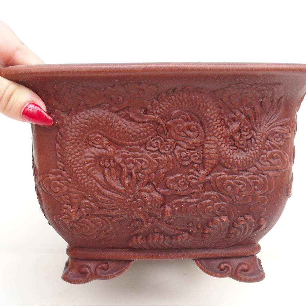 Bonsaischaal van keramiek 21 x 21 x 13,5 cm, bruin