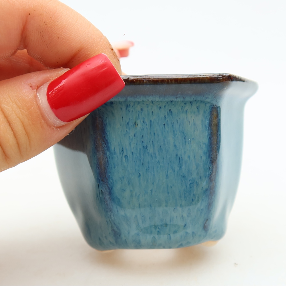 Keramische bonsaischaal 7 x 6,5 x 5 cm, kleur: blauw