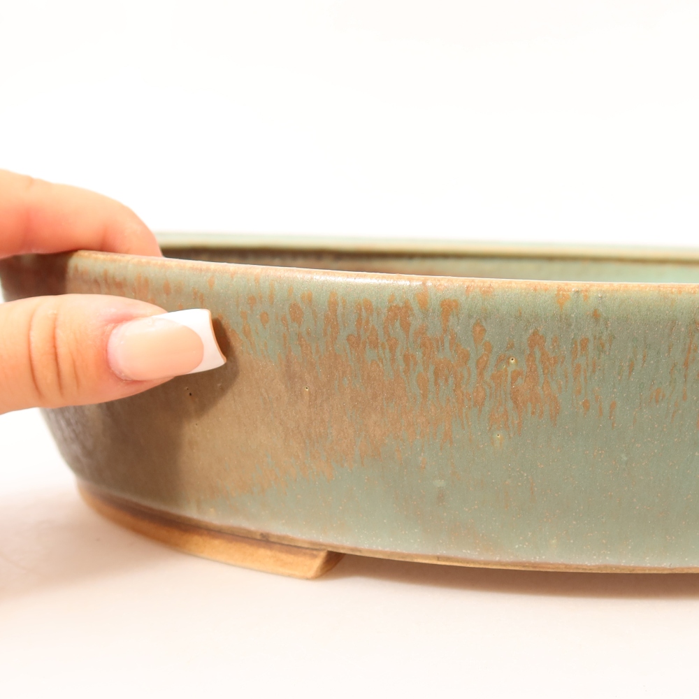 Bonsaischaal van keramiek 31,5 x 27,5 x 6 cm, groen