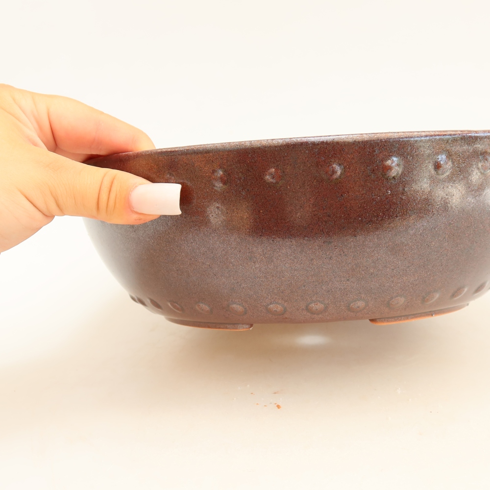 Keramische bonsaipot 24,5 x 24,5 x 7,5 cm, kleur bordeauxrood