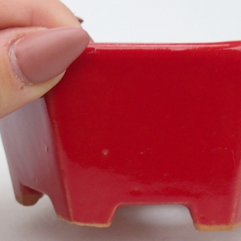 Bonsaischaal van keramiek 10,5 x 9,5 x 5 cm, kleur rood