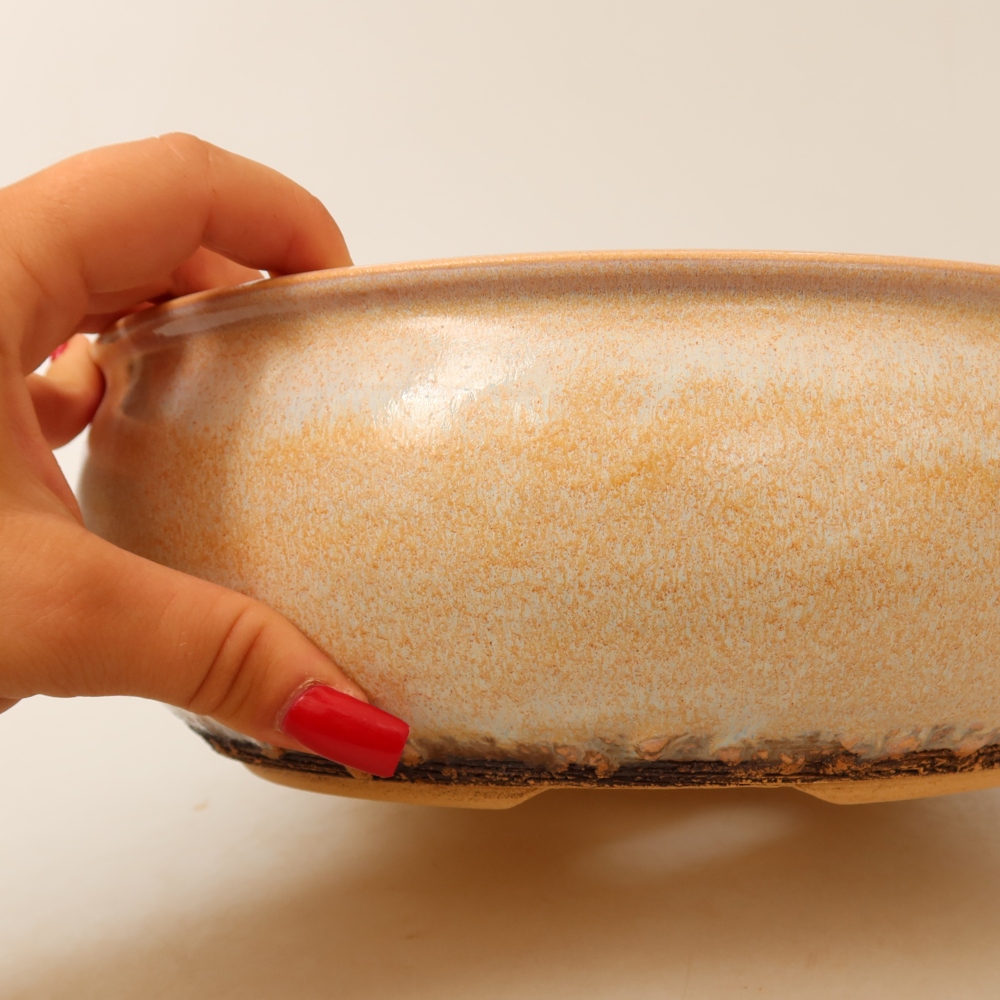 Keramische bonsaischaal 24 x 24 x 9 cm, kleur: beige