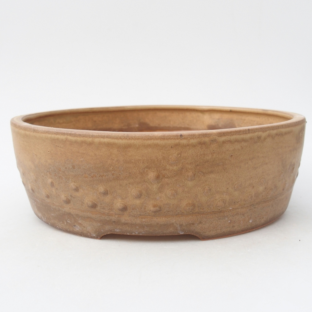 Bonsaischaal van keramiek 24,5 x 24,5 x 7 cm, kleur beige