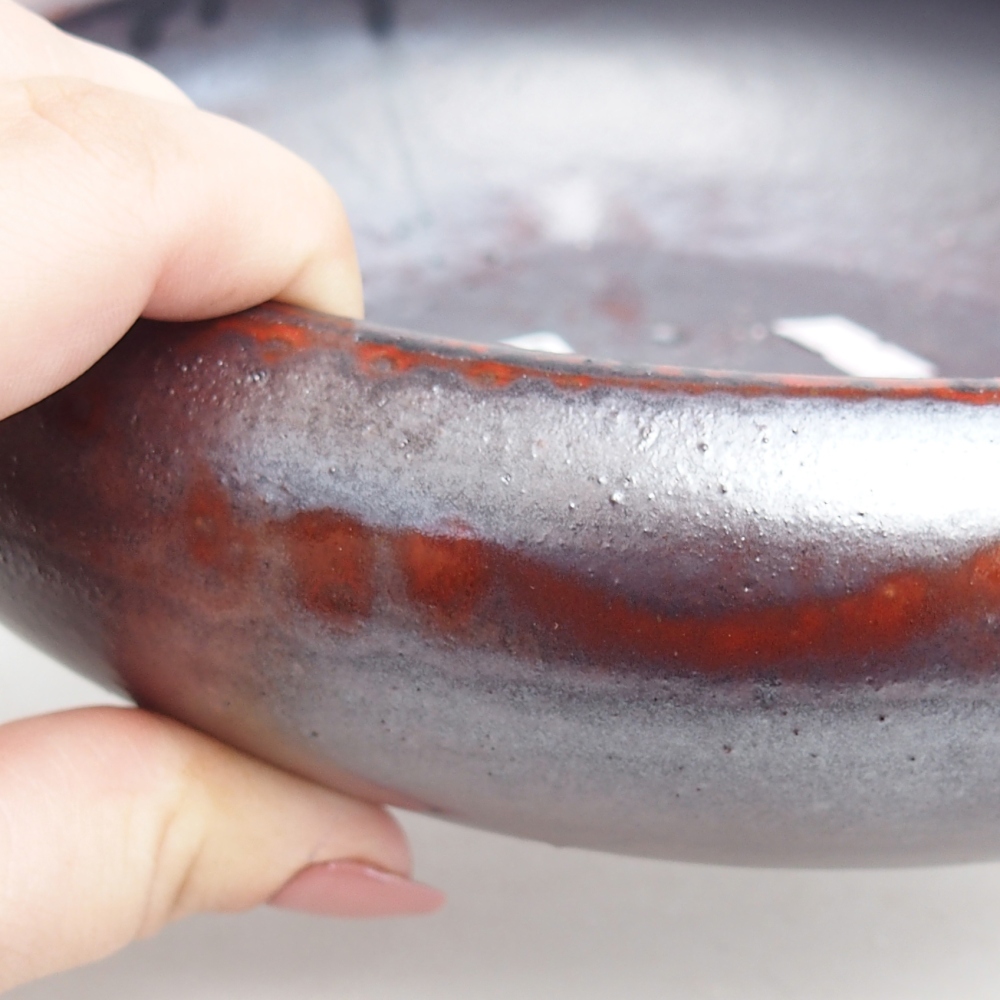 Bonsaischaal van keramiek 21 x 21 x 6,5 cm, kleur zwart rood