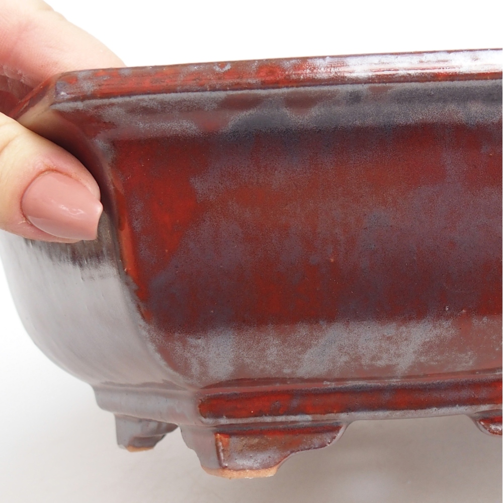Bonsaischaal van keramiek 24,5 x 22 x 7,5 cm, kleur zwart rood