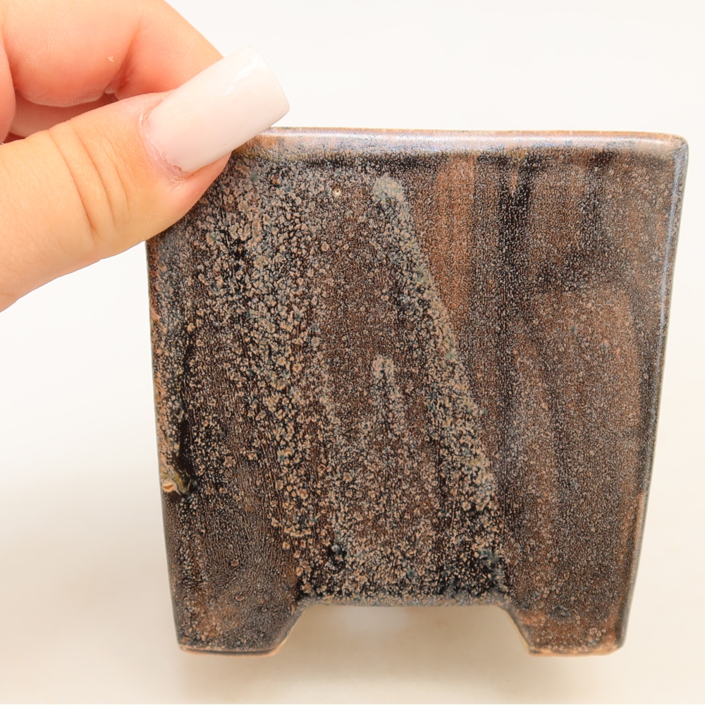 Keramische bonsaischaal 8,5 x 8,5 x 9 cm, kleur bruin