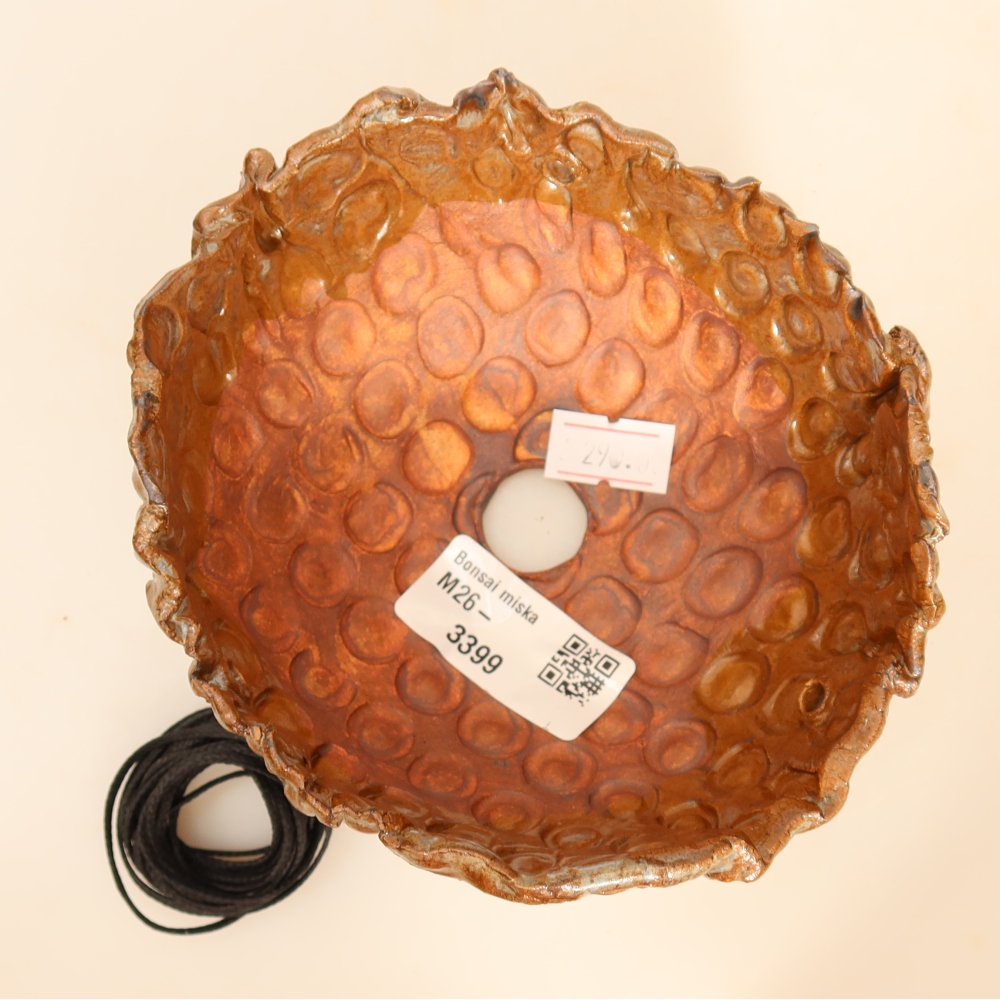 Keramische schaal voor kokedama, 12,5 x 11,5 x 6 cm, kleur: bruin
