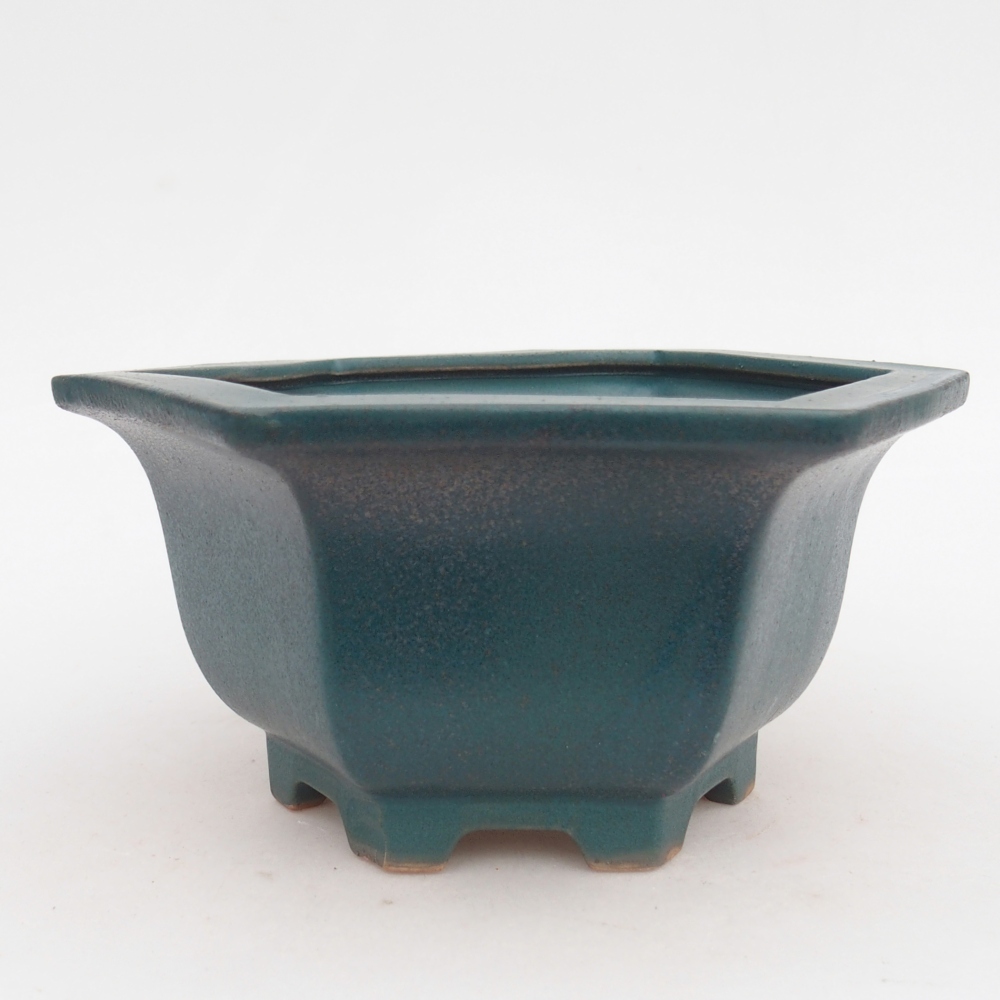 Bonsaischaal van keramiek 18,5 x 16,5 x 9 cm, kleur blauw