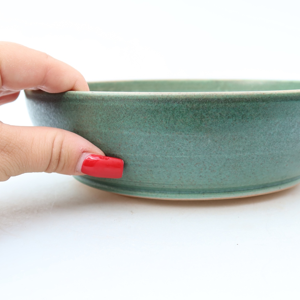 Keramische bonsaischaal 19,5 x 19,5 x 5,5 cm, kleur groen