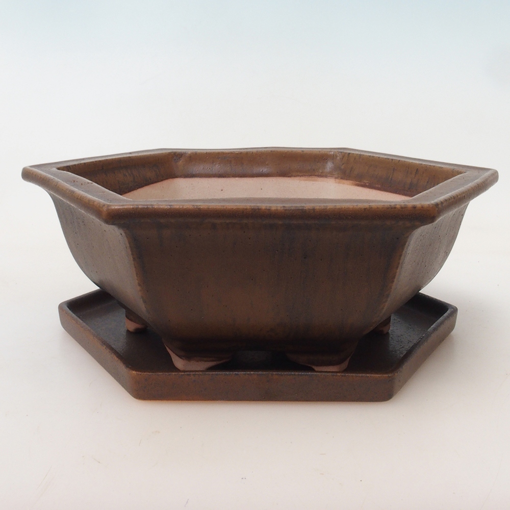 Bonsai kom + schotel H53 - 19 x 21,5 x 7 cm - bruin