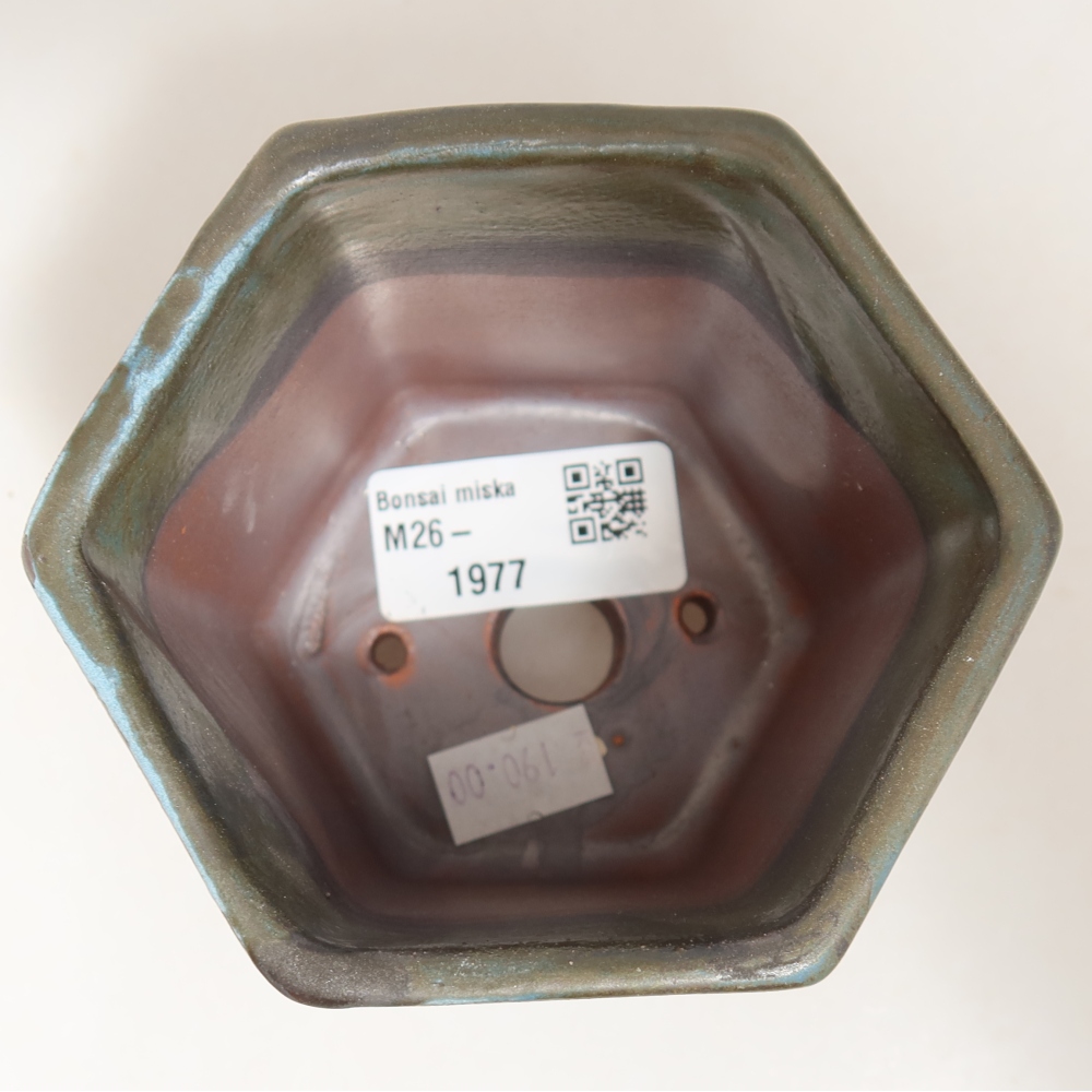 Keramische bonsaischaal 9 x 8,5 x 8 cm, kleur bruinblauw
