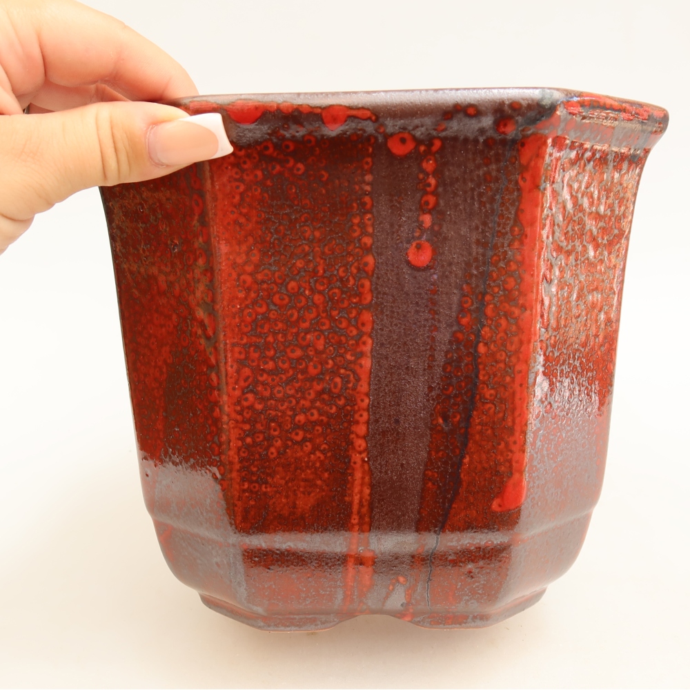 Keramische bonsaischaal 17,5 x 17,5 x 15,5 cm, kleur: rood