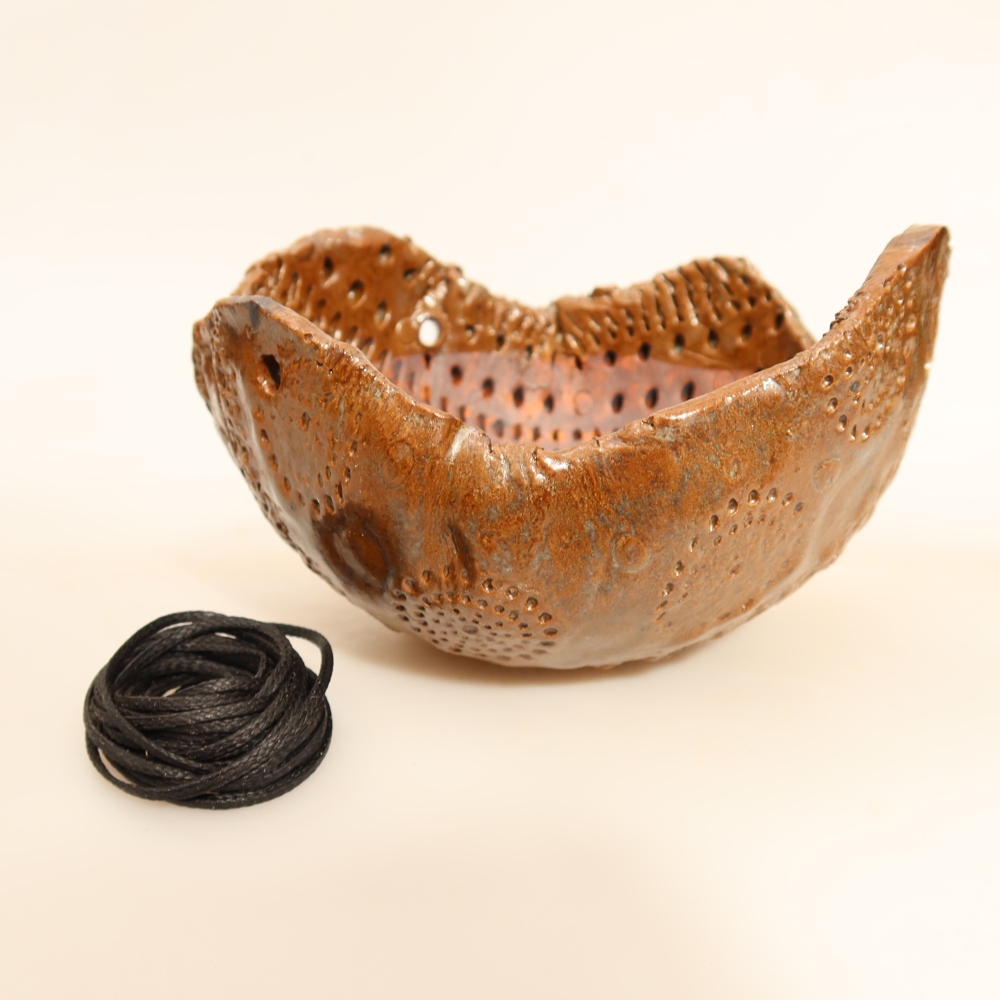 Keramische schaal voor Kokedama, 12,5 x 12 x 7,5 cm, kleur: bruin