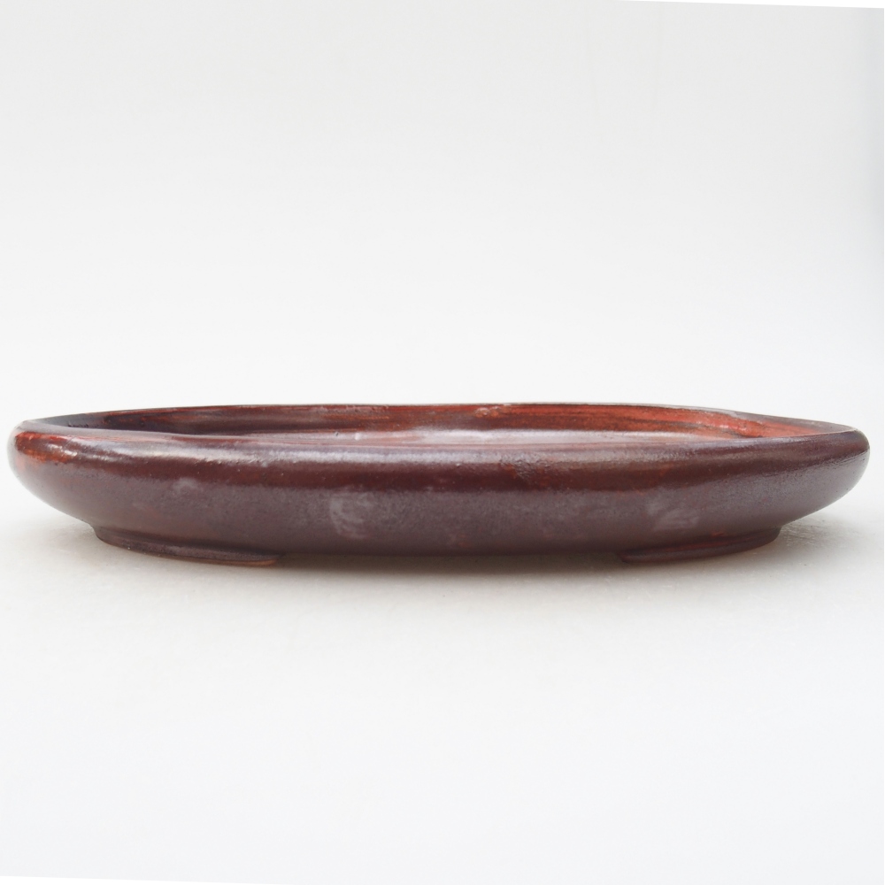 Bonsaischaal van keramiek 22,5 x 16,5 x 3 cm, kleur roodbruin