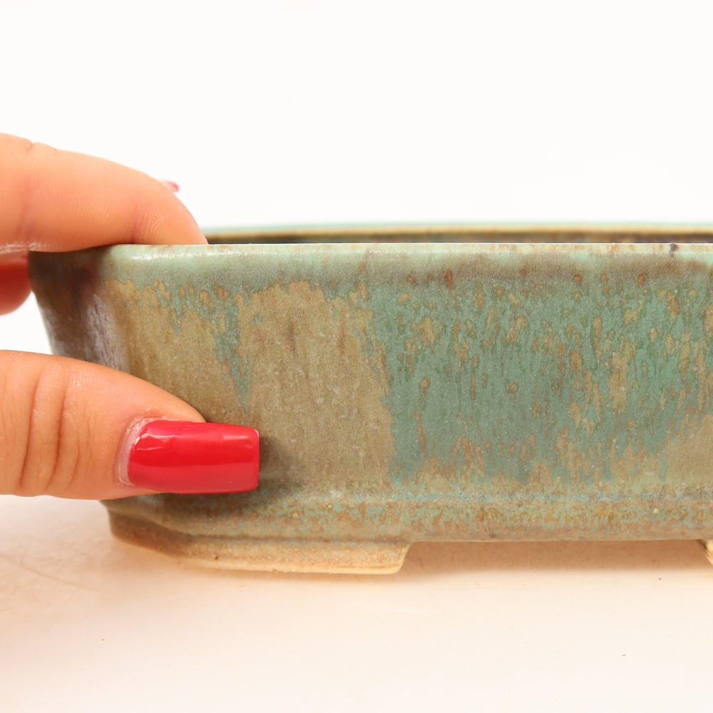 Bonsaischaal van keramiek 17,5 x 14,5 x 5 cm, groen