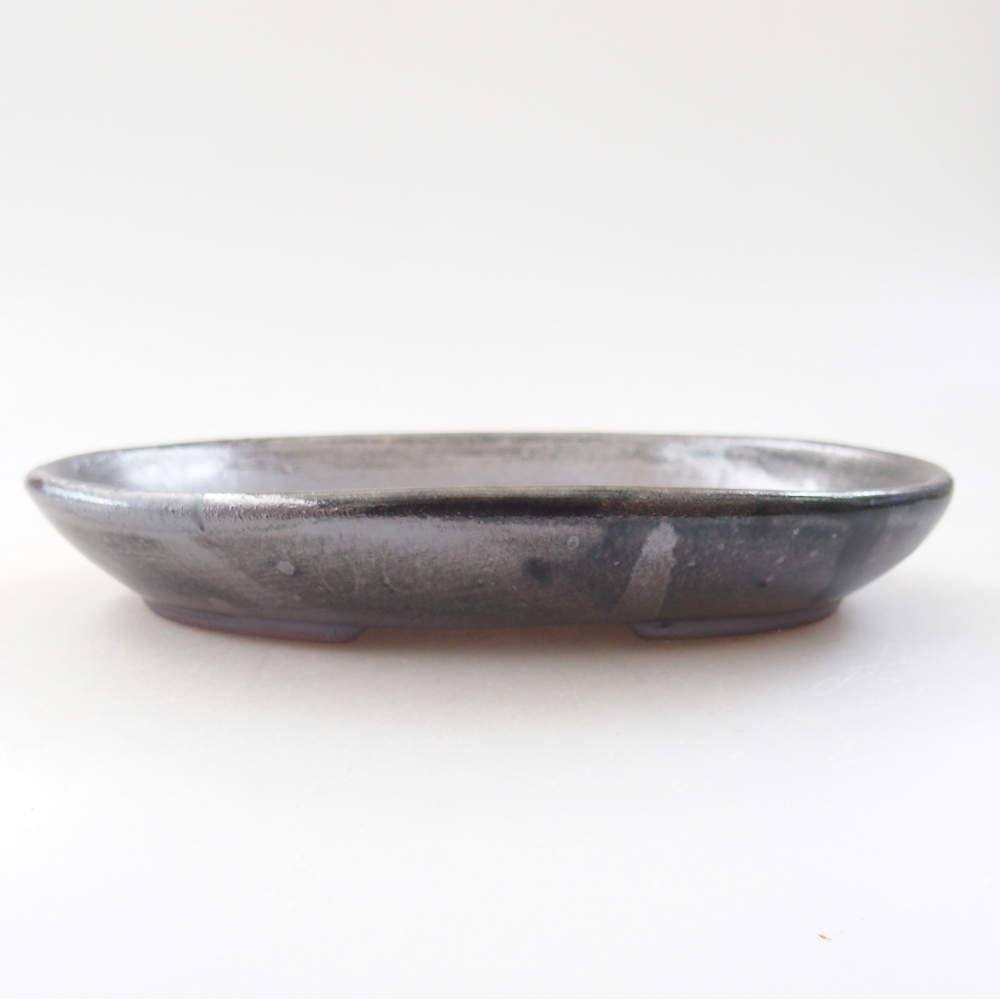 Bonsaischaal van keramiek 15,5 x 11 x 2,5 cm, groen metallic