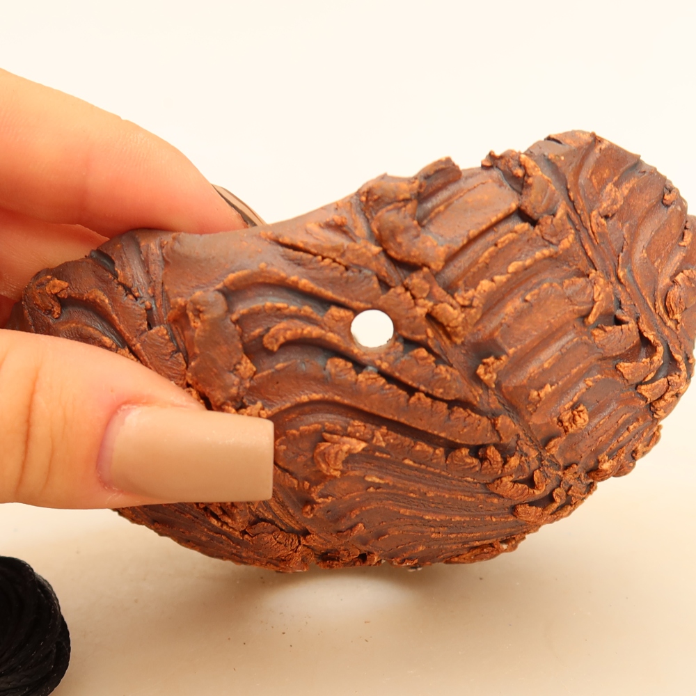 Keramische schaal voor kokedama, 10,5 x 9 x 6,5 cm, kleur: bruin