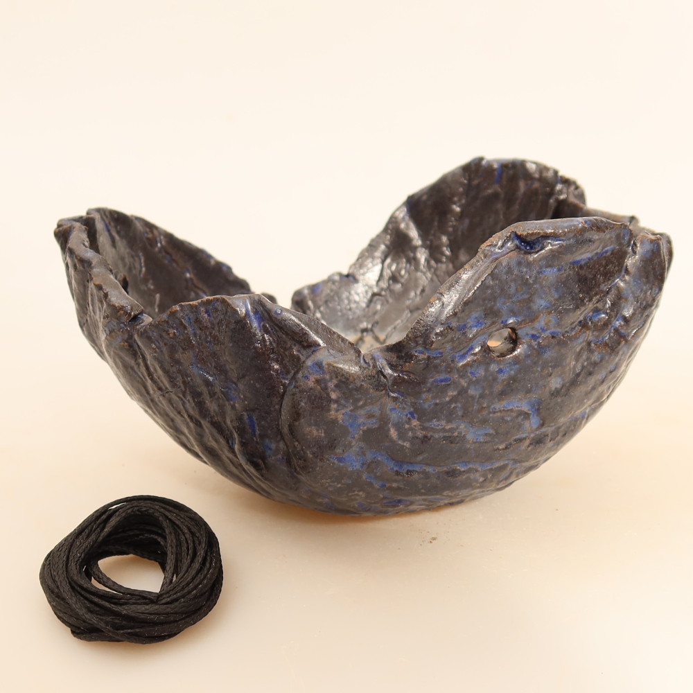 Keramische schaal voor kokedama, 14 x 12 x 7 cm, kleur: blauw