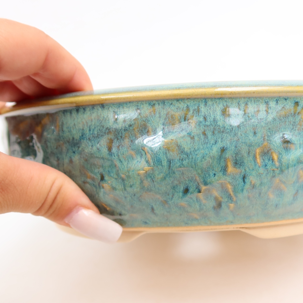 Keramische bonsaipot 23 x 23 x 6,5 cm, kleur groen