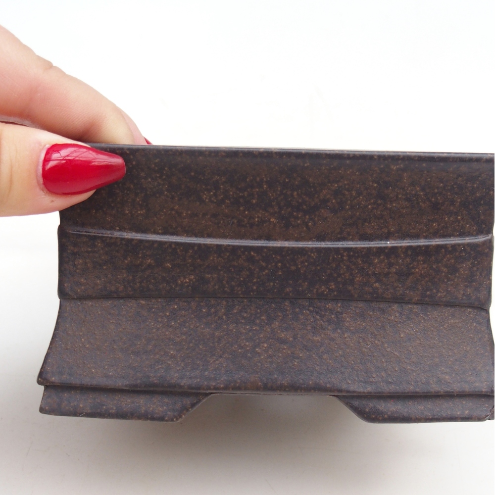 Bonsaischaal van keramiek 12 x 12 x 6,5 cm, kleur okerbruin
