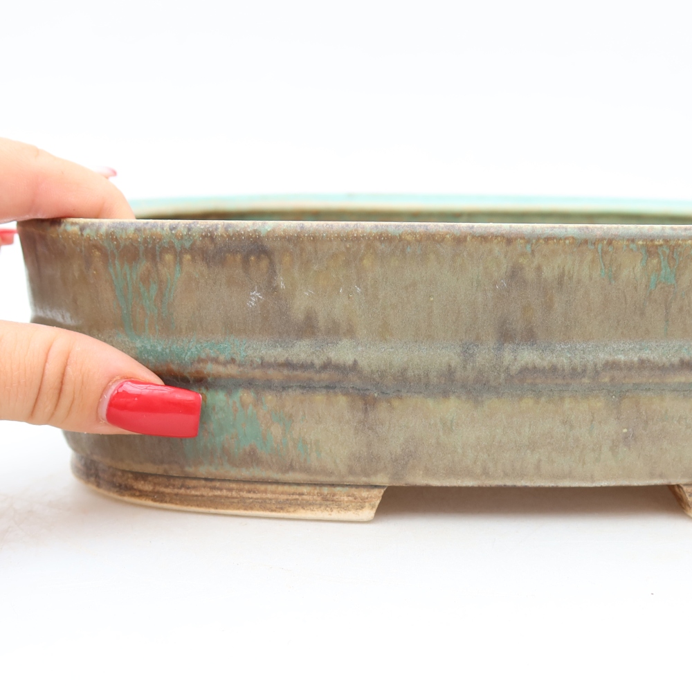 Keramische bonsaischaal 24,5 x 20,5 x 6,5 cm, kleur: groen