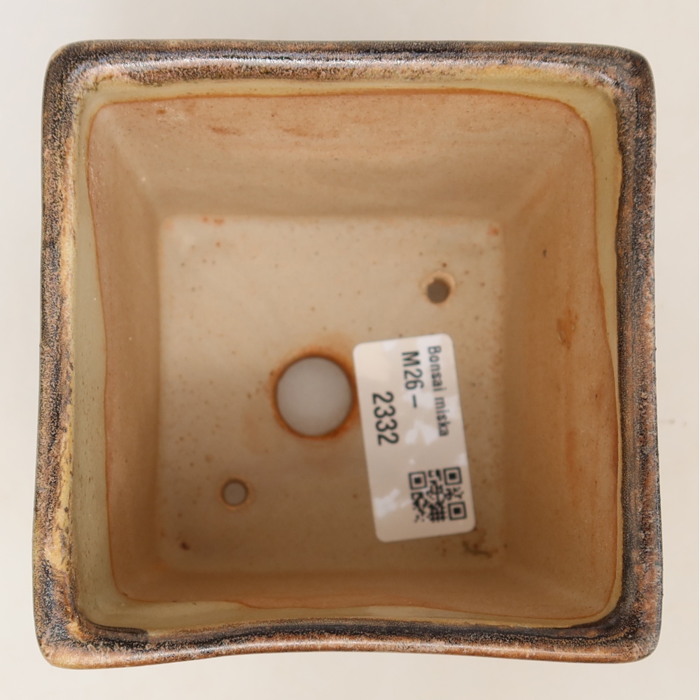 Keramische bonsaischaal 8,5 x 8,5 x 9 cm, kleur bruin