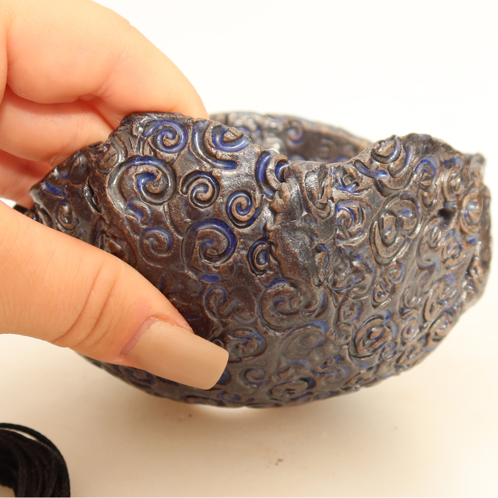 Keramische schaal voor Kokedama, 12 x 11 x 7,5 cm, kleur: blauw