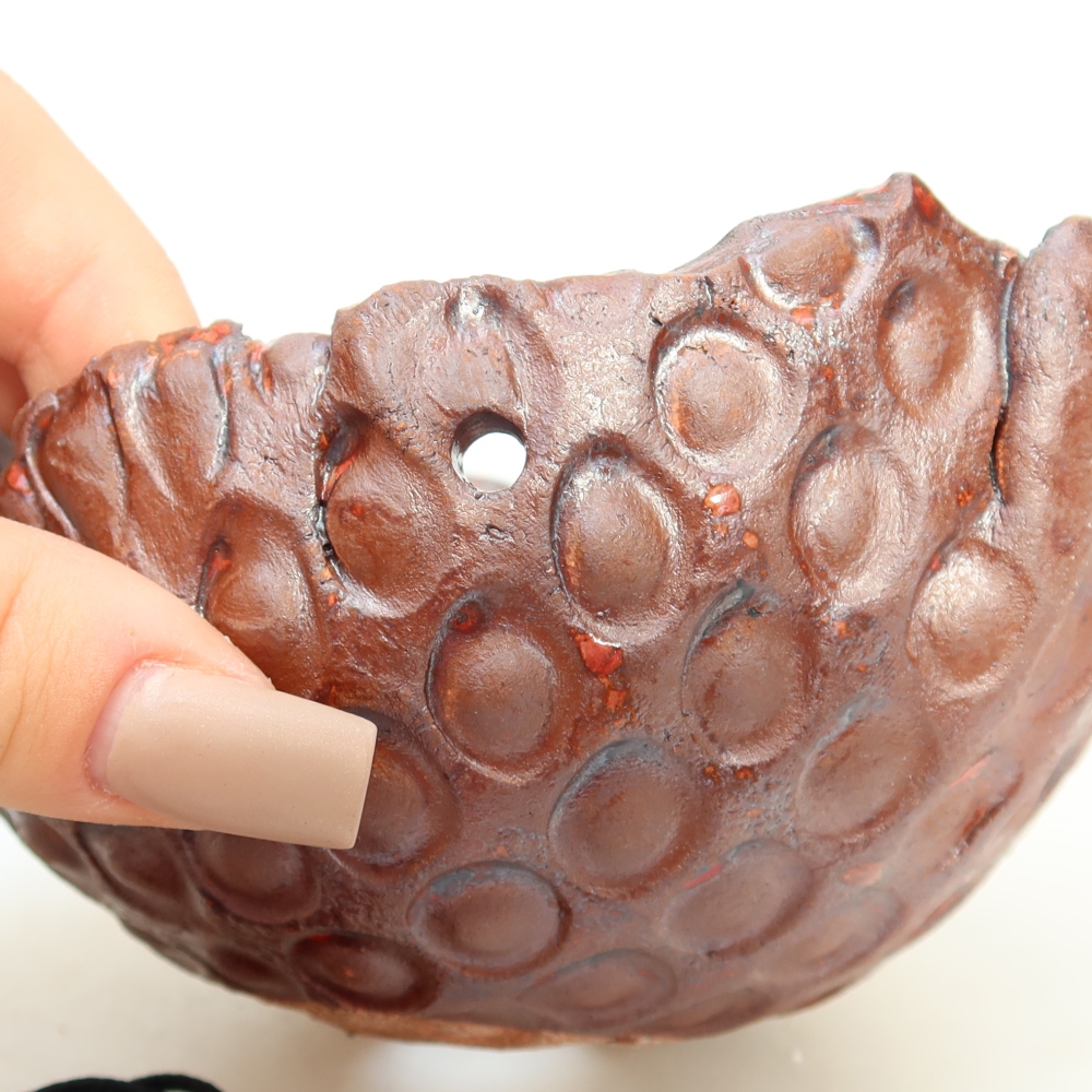 Keramische schaal voor kokedama, 13 x 12 x 7,5 cm, kleur: bruin