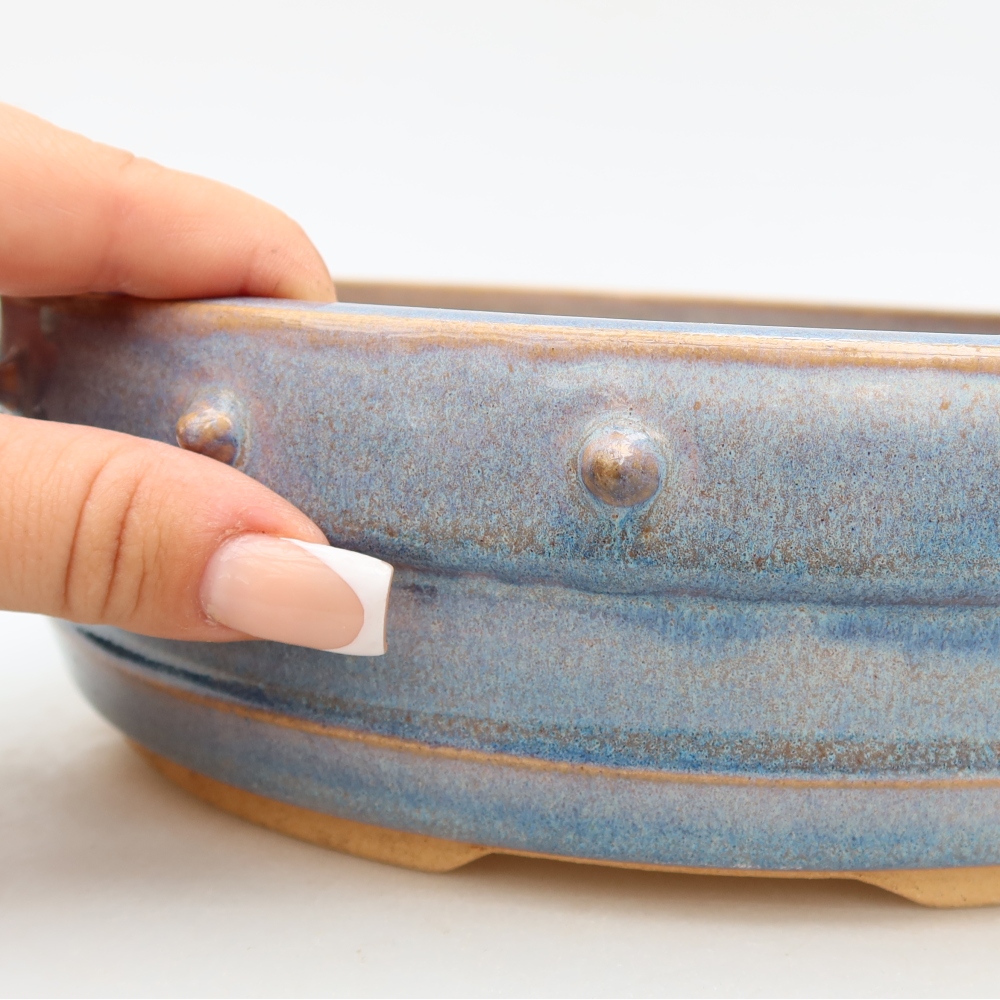 Keramische bonsaischaal 23,5 x 23,5 x 7 cm, kleur: blauw